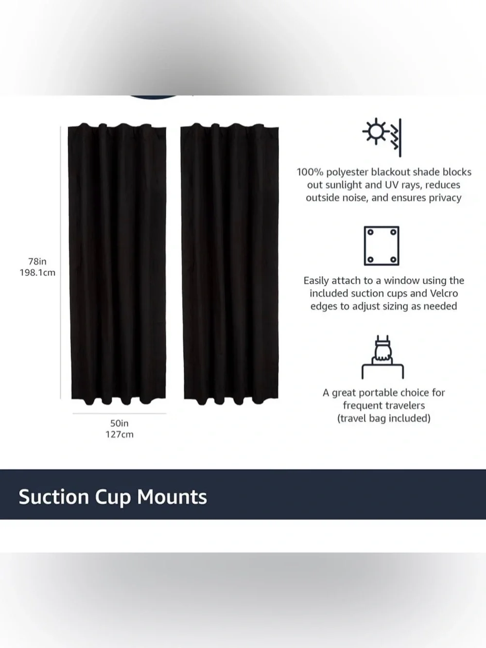 Portable Energy Saving Noise Reducing Blackout Curtain Shade with Suction Cups